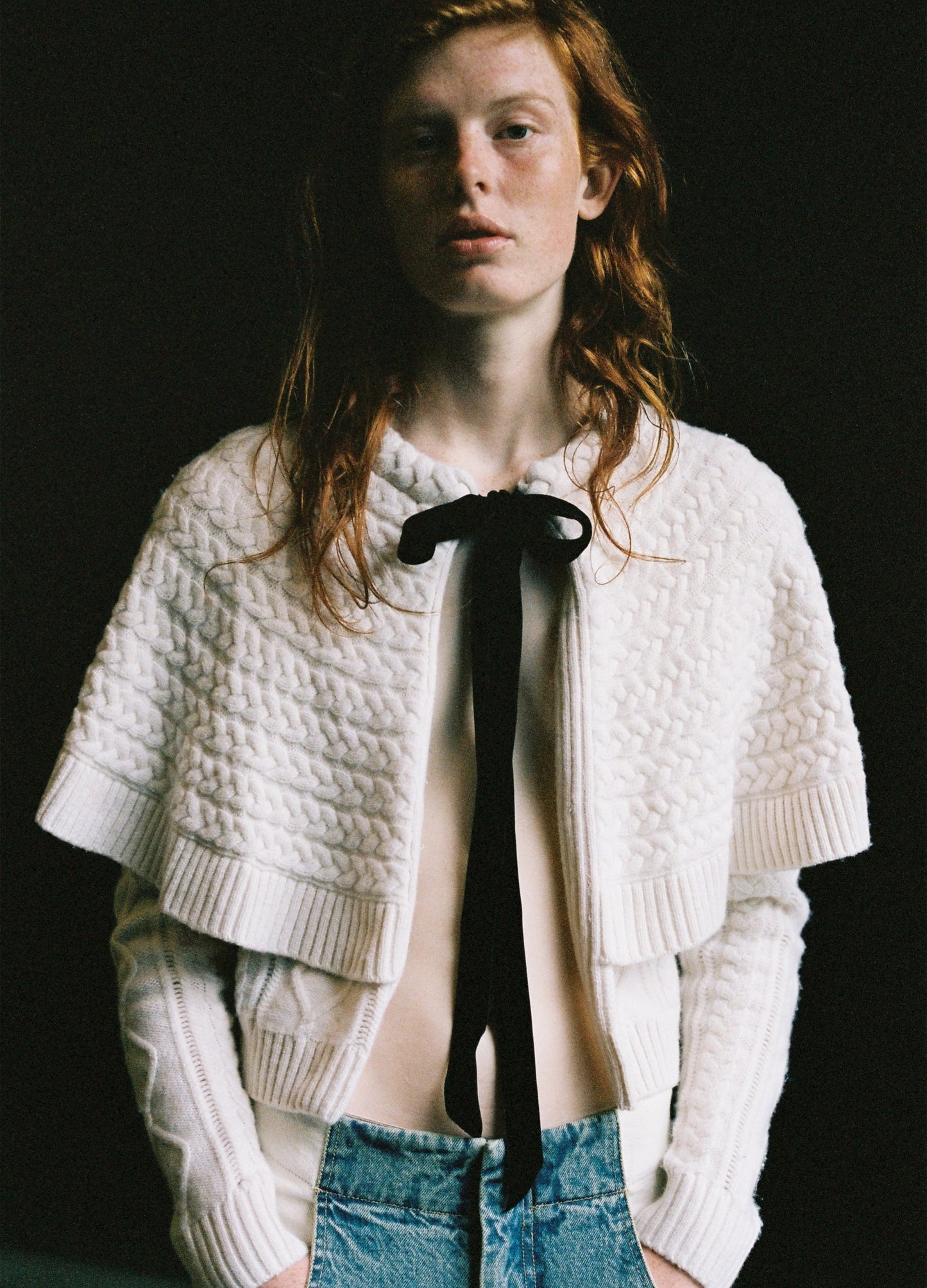 Sea Caleb Cable Knit Tie Front Cardigan in Ivory