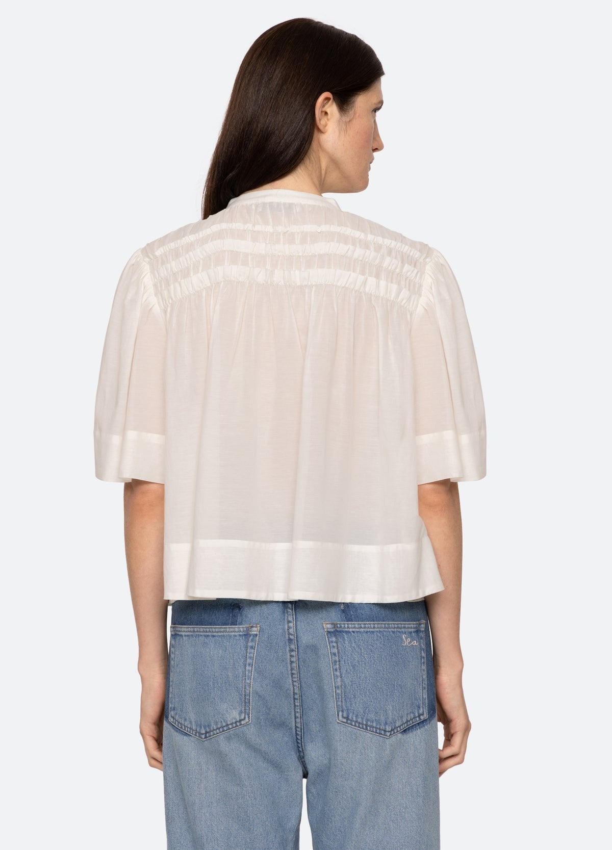 Sea Nomi Solid Short Sleeve Top in Cream