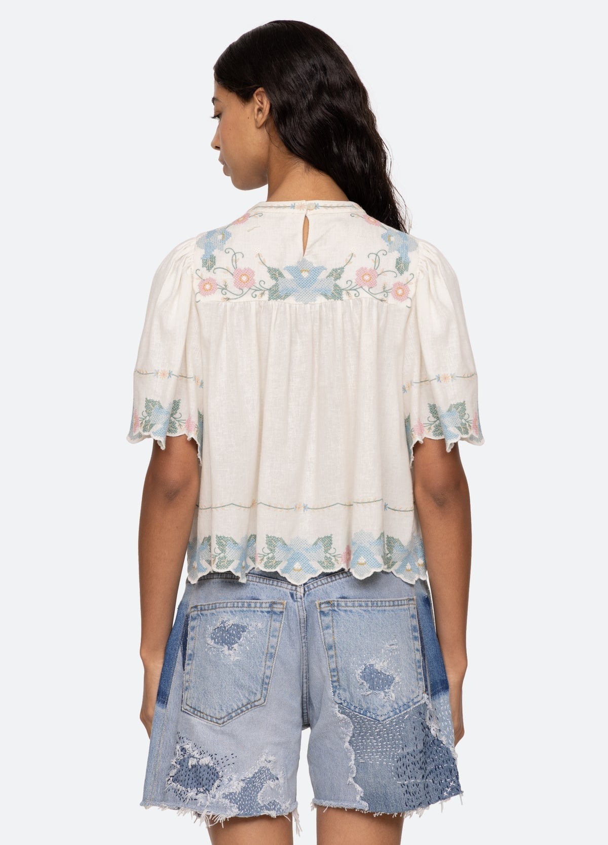 Sea Vesna Embroidery Short Sleeve Top in White