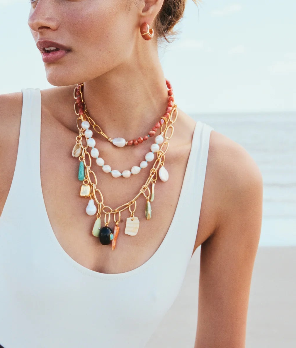Lizzie Fortunato Zellige Hoops in Peach Aventurine