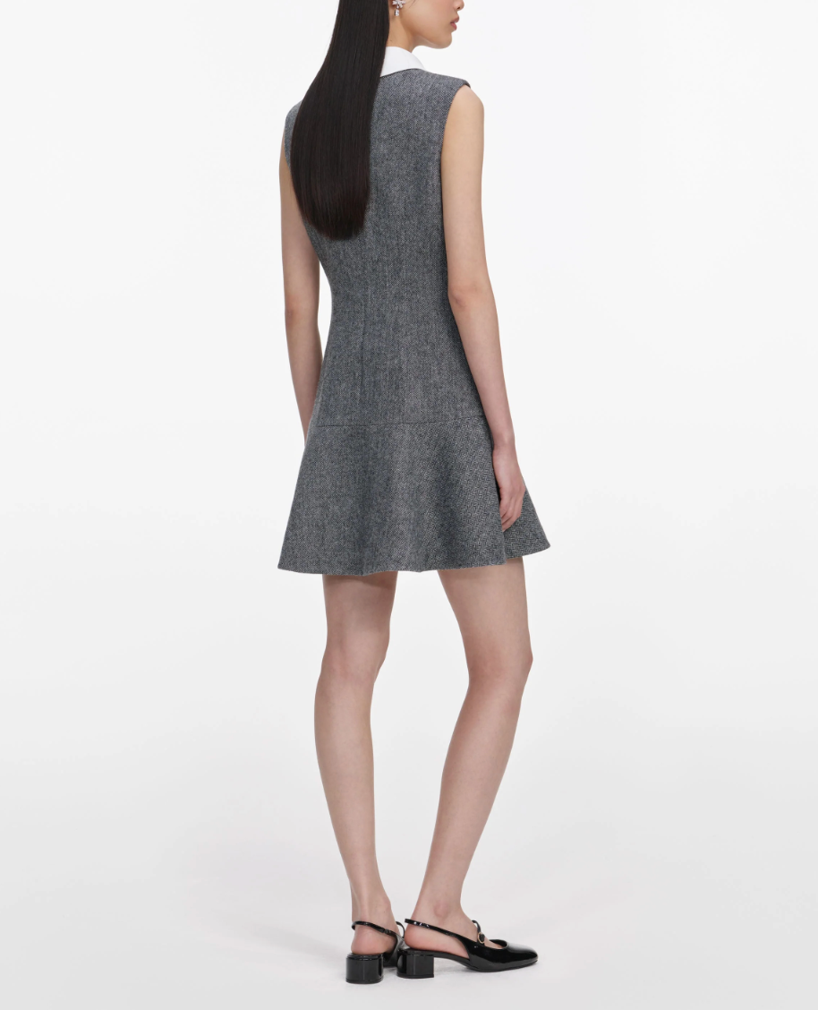 Self-Portrait Herringbone Lace Bib Mini Dress in Grey