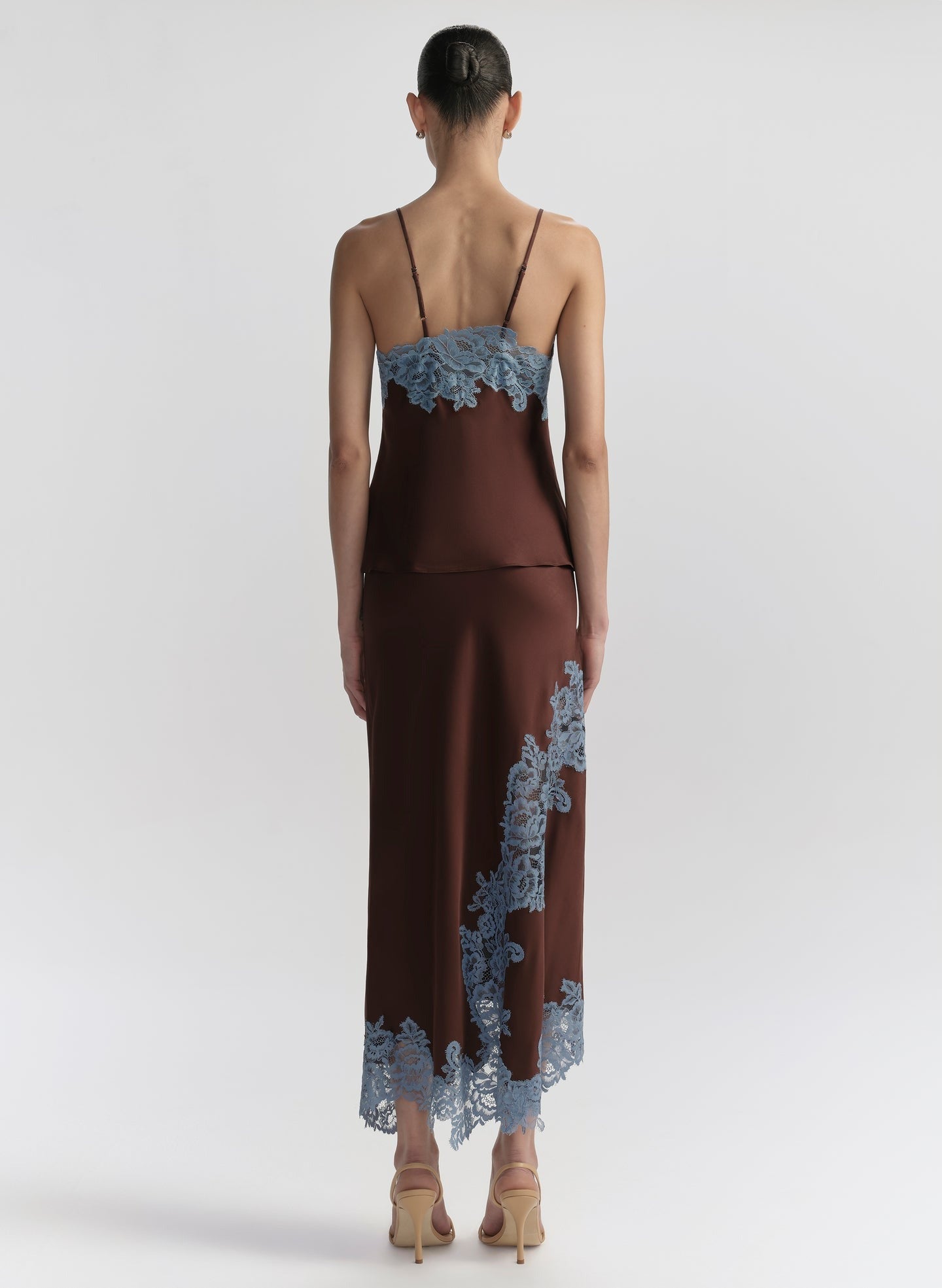 ALC Olivia Satin and Lace Midi Skirt in Ganache/French Blue