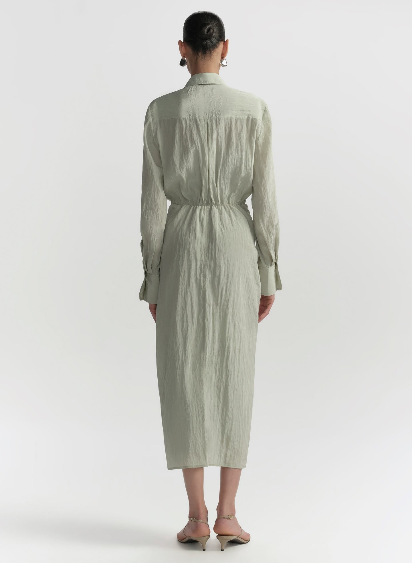 ALC Mila Washed Taffeta Midi Shirtdress in Spearmint