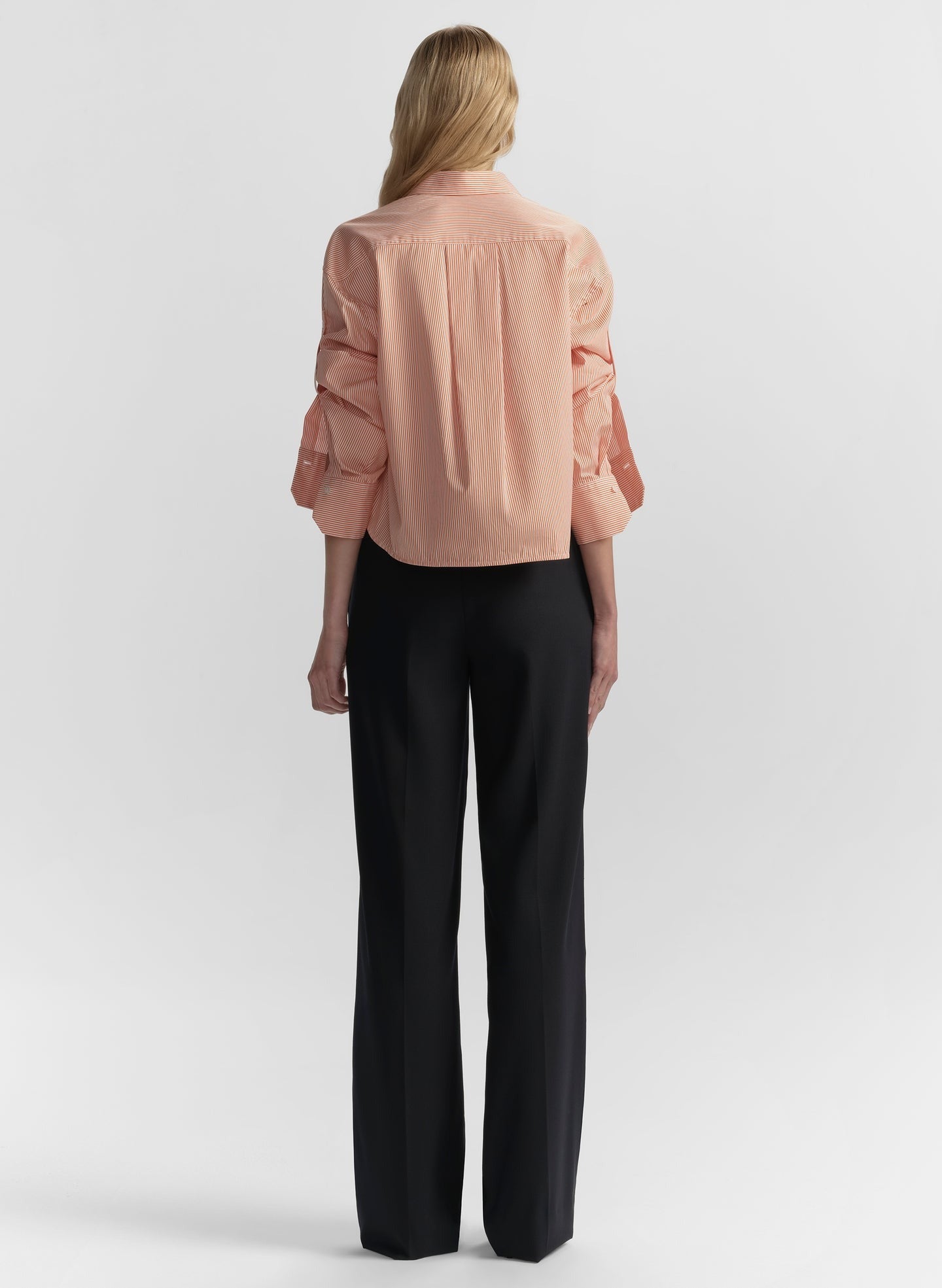 ALC Maude Cropped Cotton Stripe Shirt in Persimmon/White