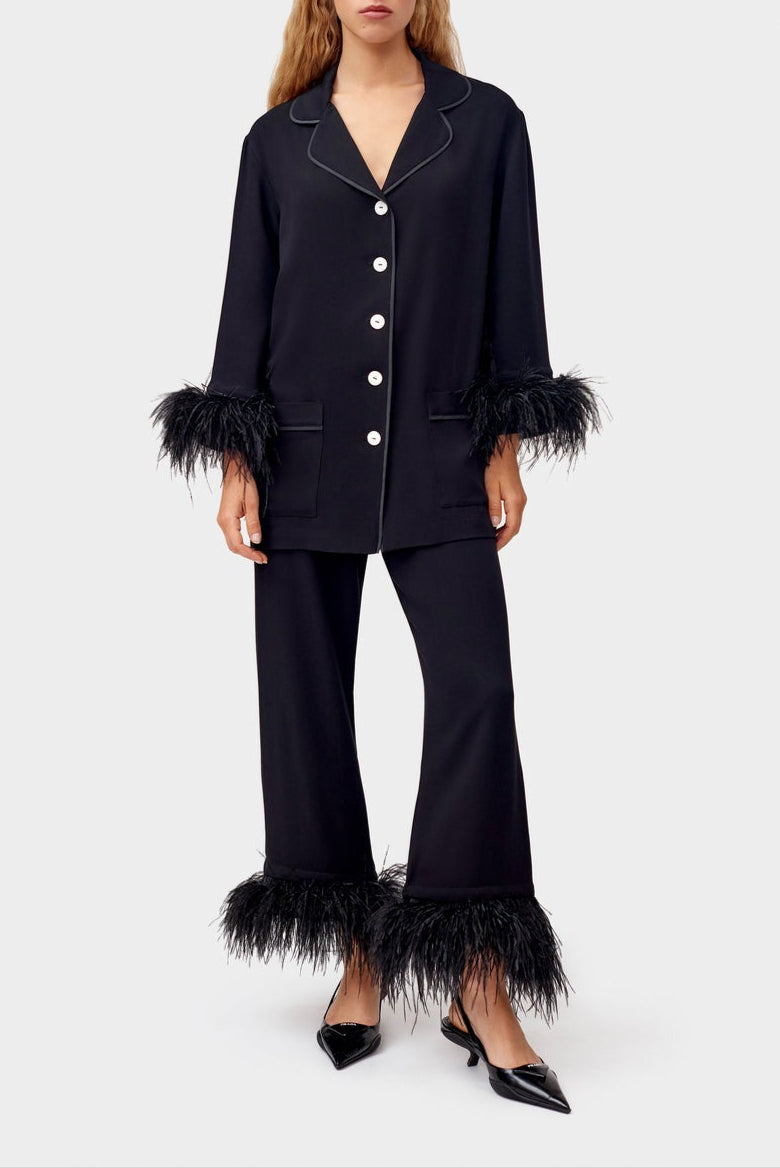 Sleeper Party Pajamas w/ Detachable Feathers in Black