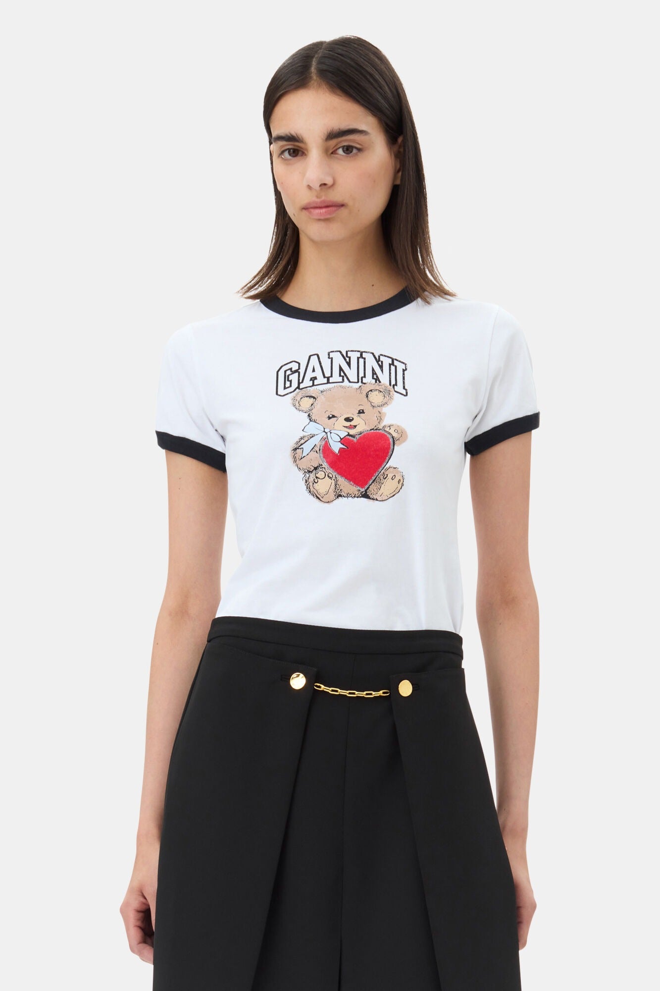 Ganni Basic Jersey Bear Small T-Shirt in Bright White