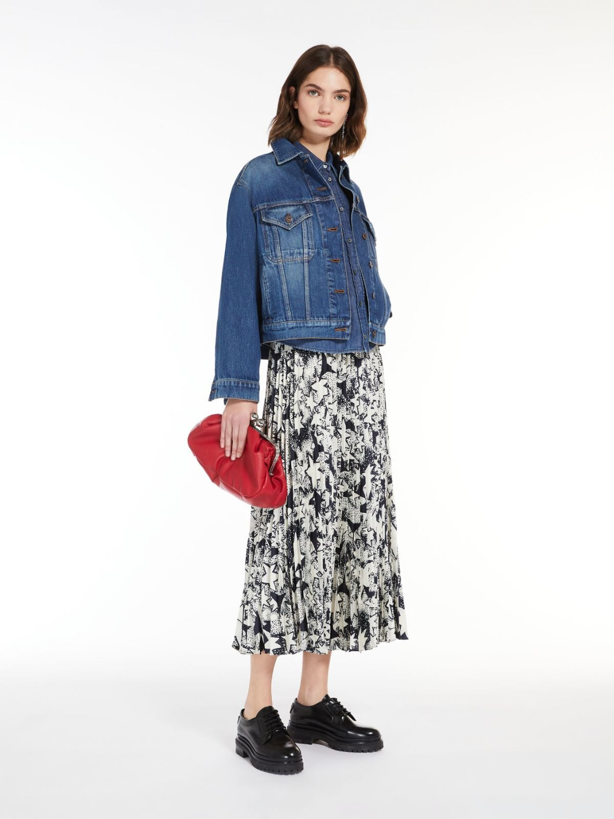 Weekend Max Mara Pagano Pleated Skirt in Navy Star Print