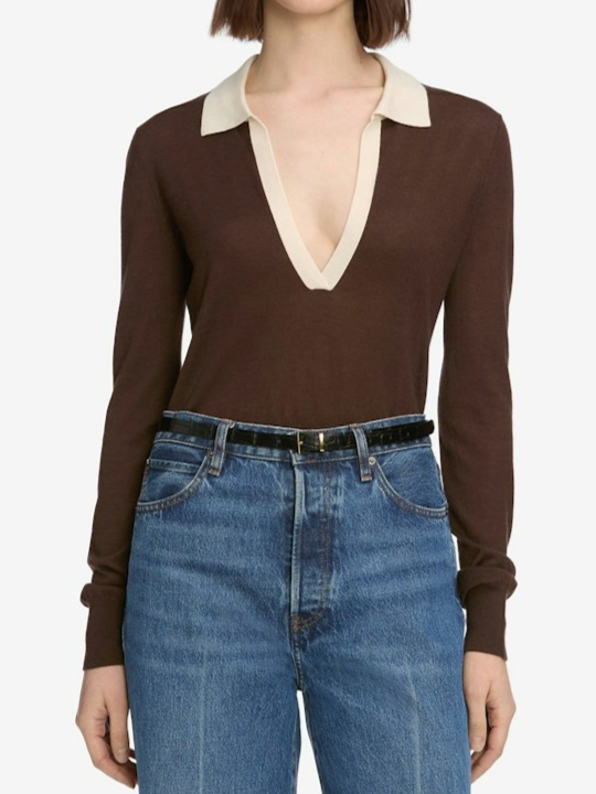 Frame Two Tone Polo in Coffee Multi