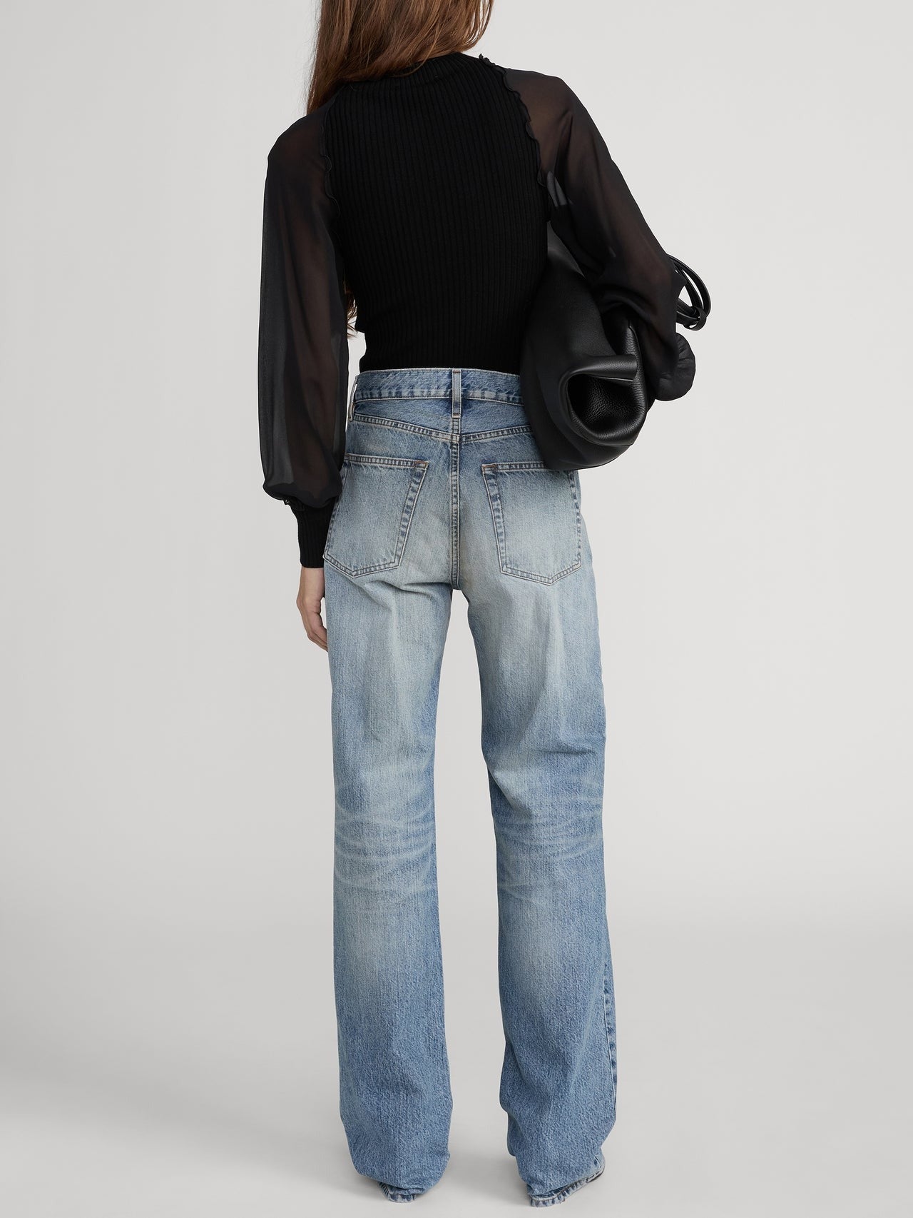 Frame Sheer Sleeve Top in Black