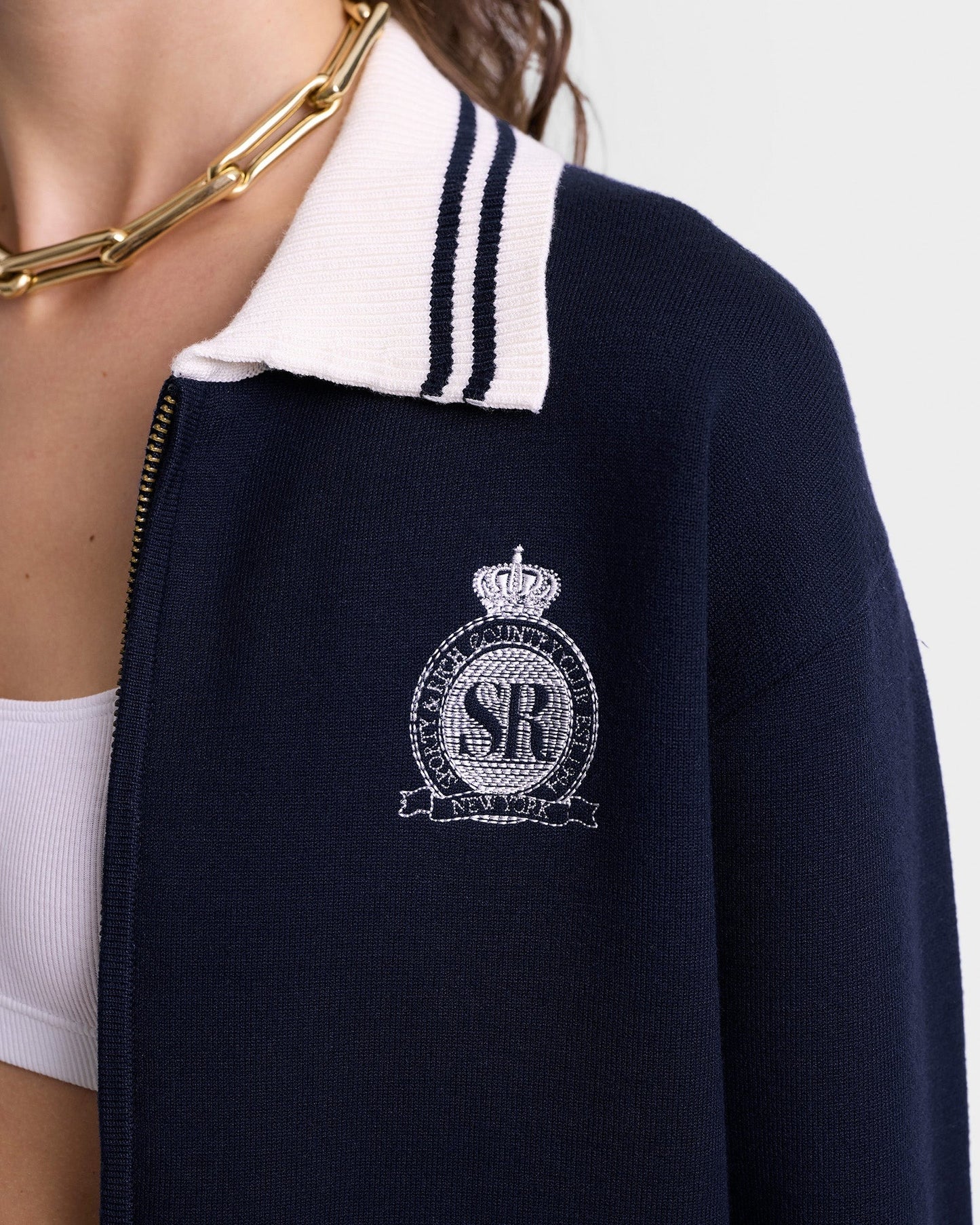 Sporty & Rich Royal Club Zipped Cardigan in Dark Navy