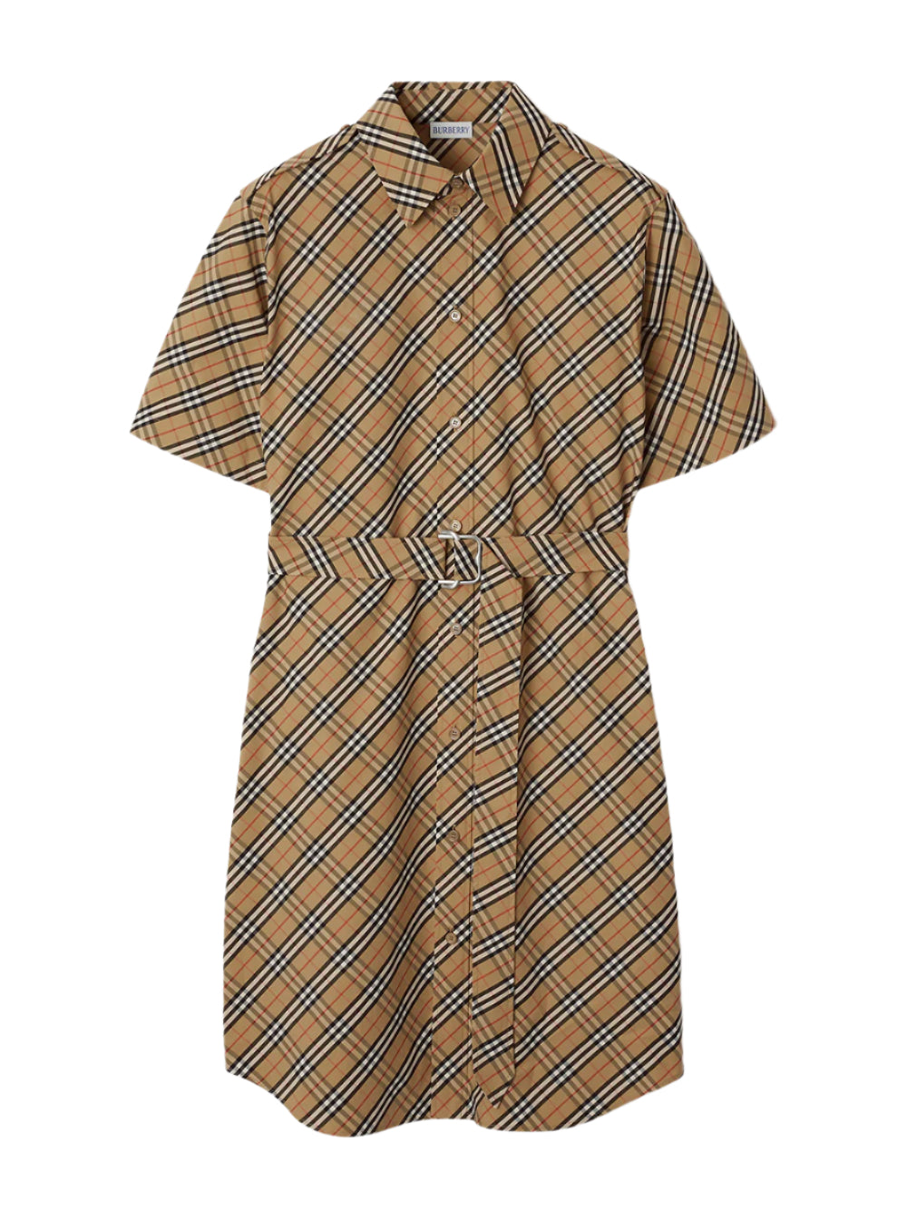 Burberry Check Cotton Shirt Dress in Sand