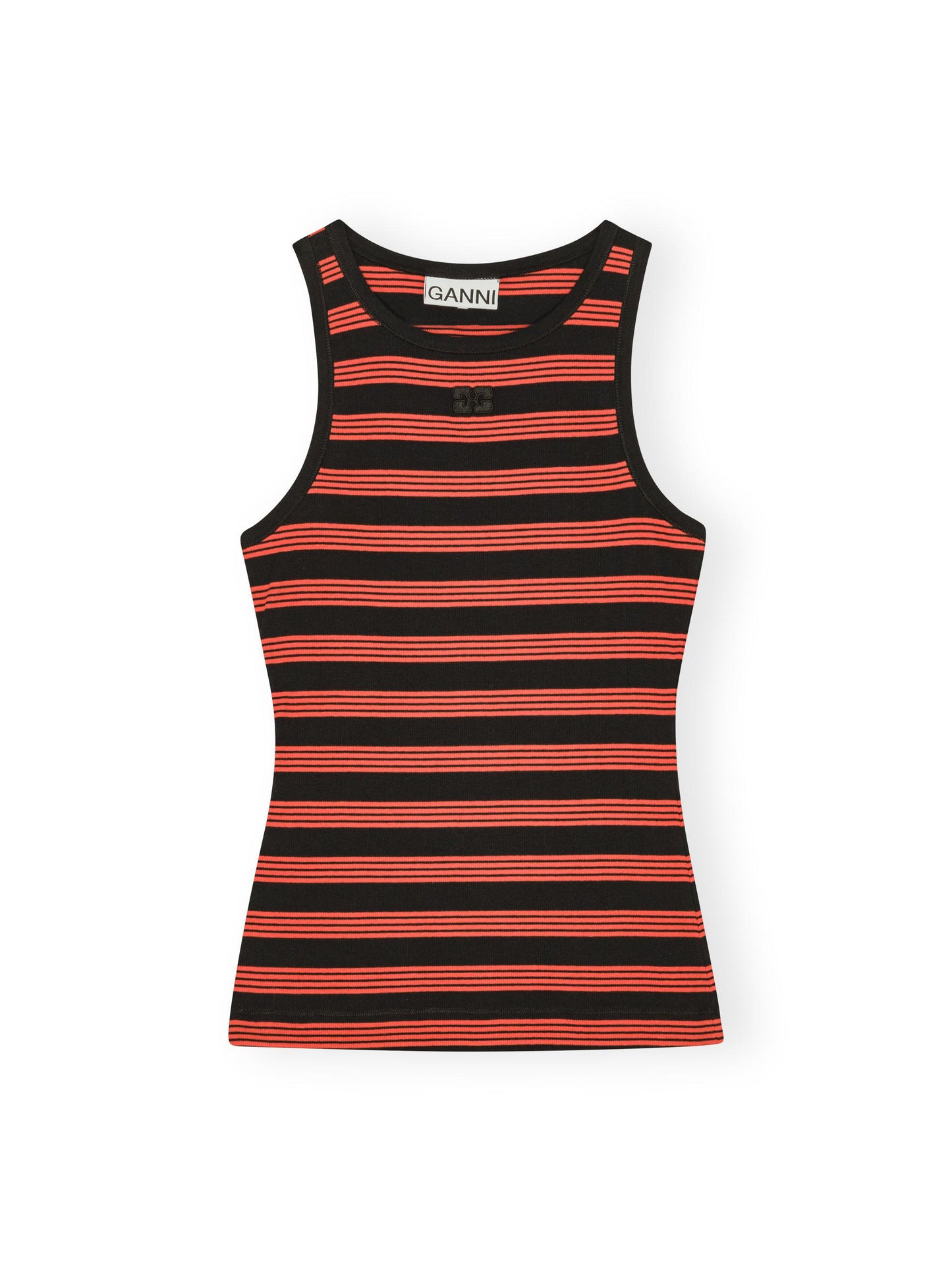 Ganni Soft Cotton Striped Tank Top in Red Alert