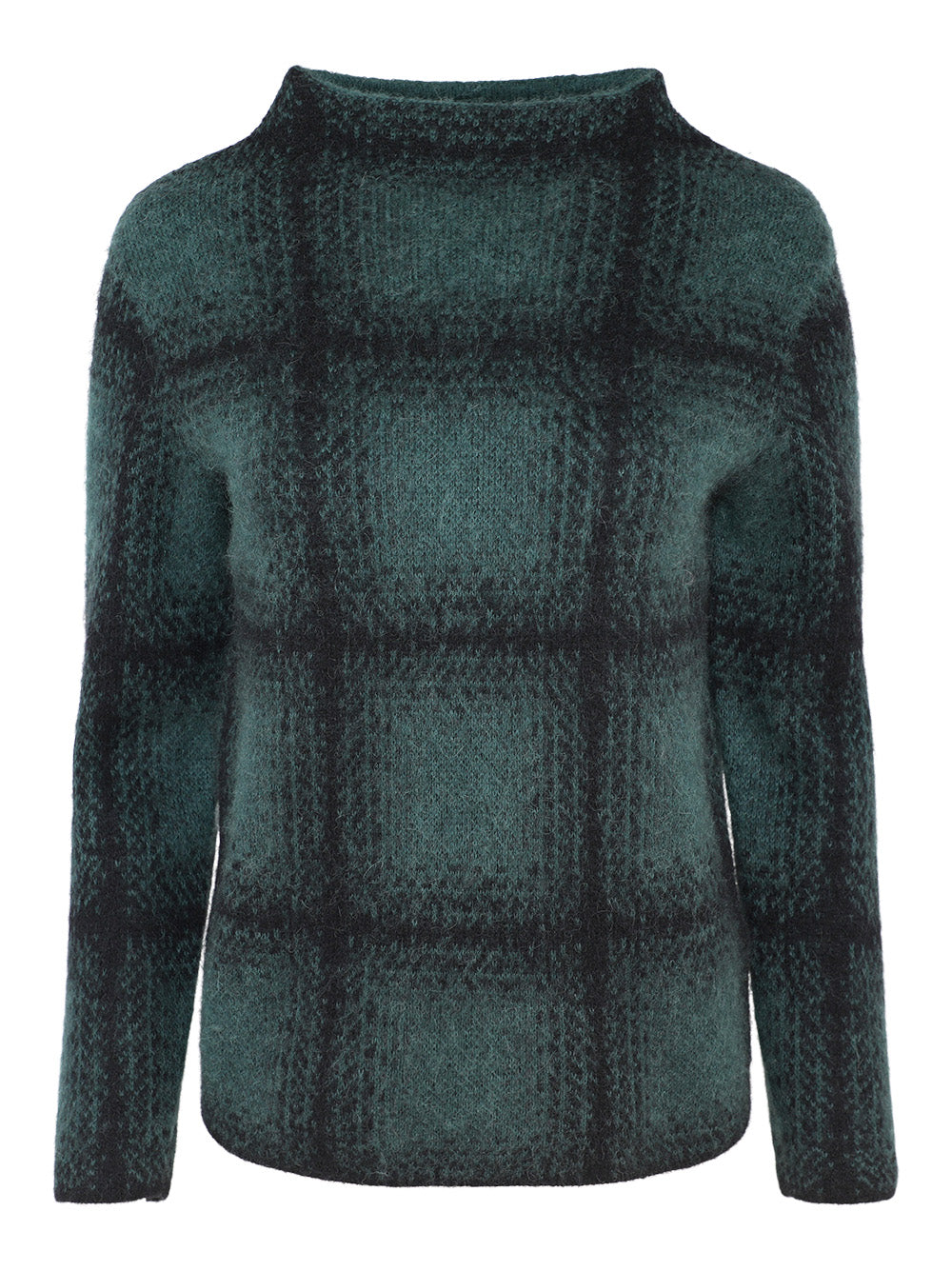 Vince Shadow Plaid Funnel Neck in Juniper Combo