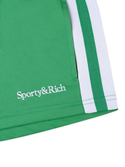 Sporty & Rich Serif Logo Embroidered Roll Shorts in Verde