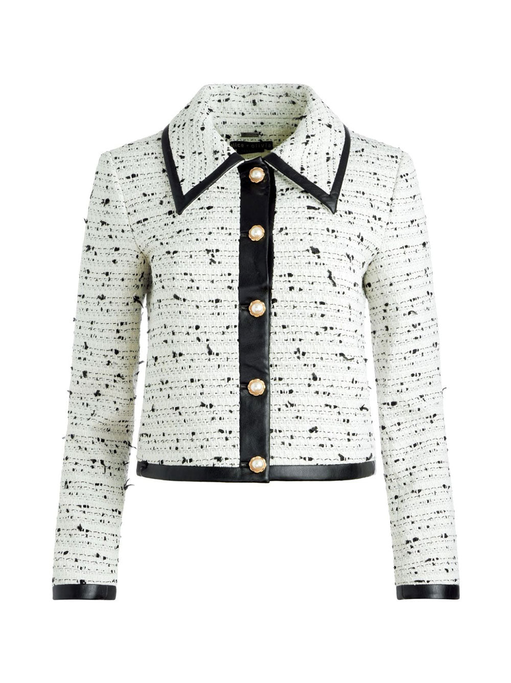 Alice + Olivia Renae Crop Vegan Leather Jacket in Off-White/Black