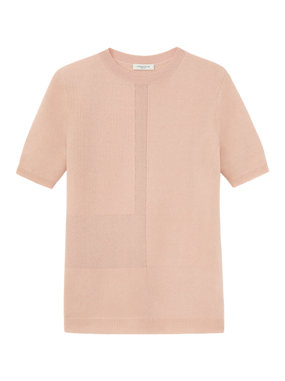 Lafayette 148 Intarsia Crewneck Short Sleeve Sweater in Buff Pink
