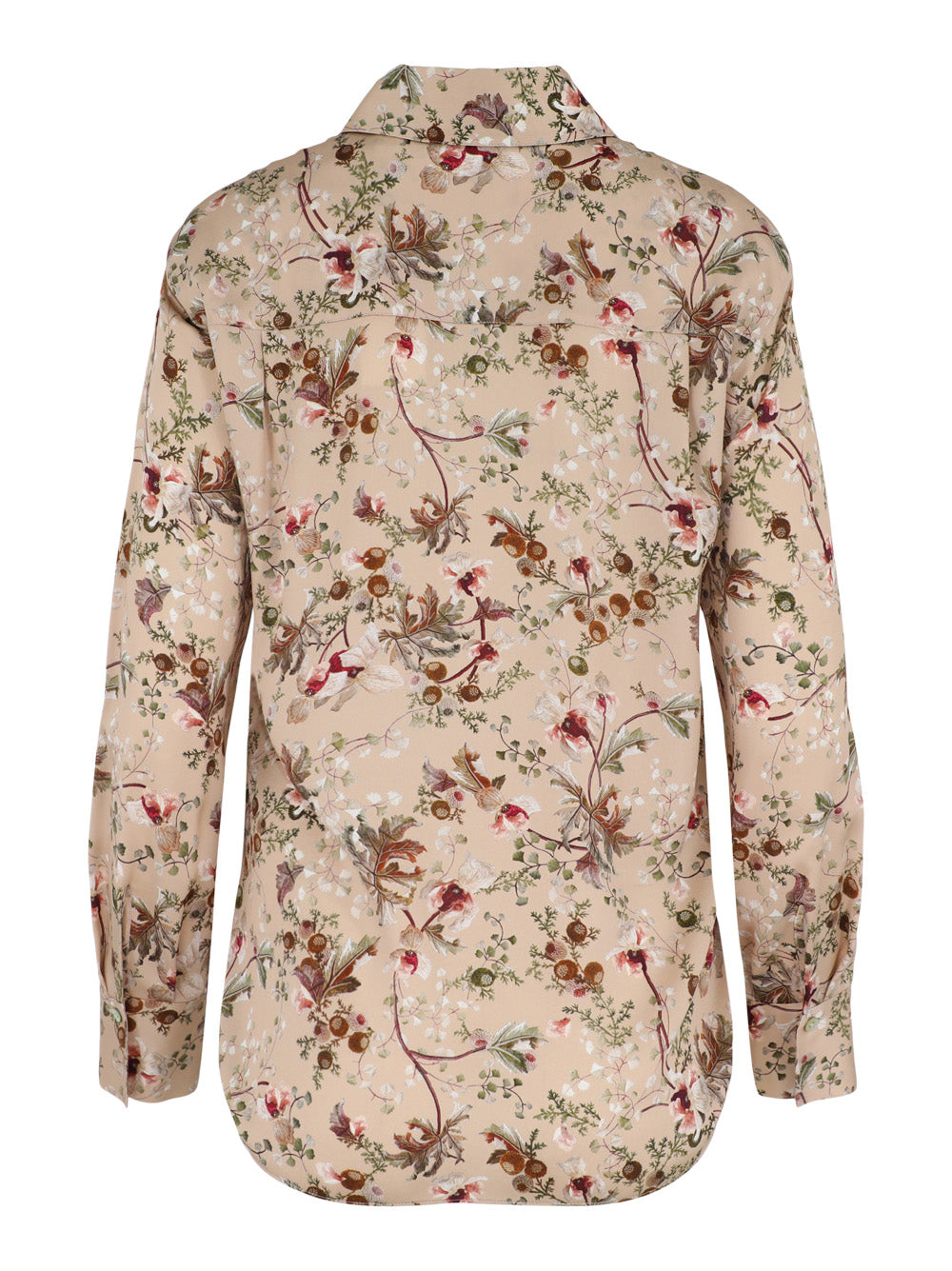 Vince Silk Orchid Vine Bias Long-Sleeve Blouse in Pale Camel