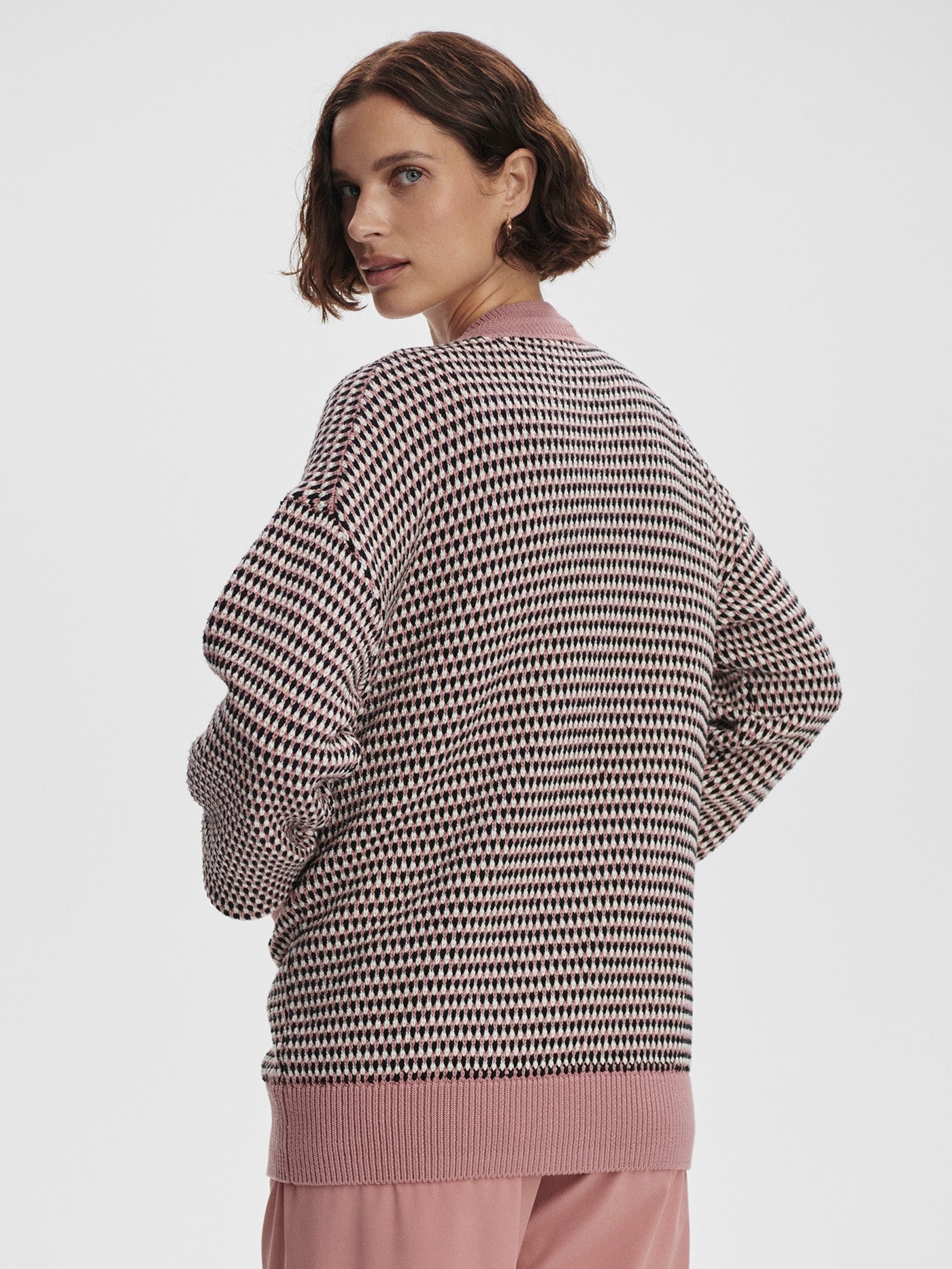 Varley Tiffany Textured Knit Cardigan in Woodrose Multi Stitch