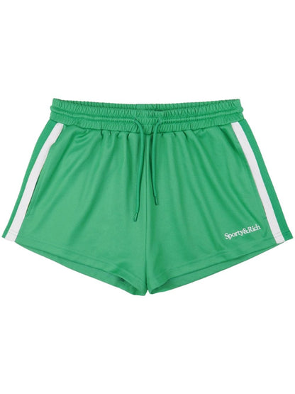Sporty & Rich Serif Logo Embroidered Roll Shorts in Verde