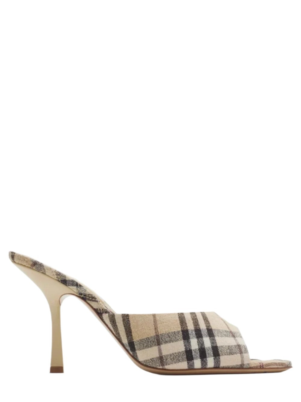 Burberry Check Linen Blend Mews High Mules in Alabaster