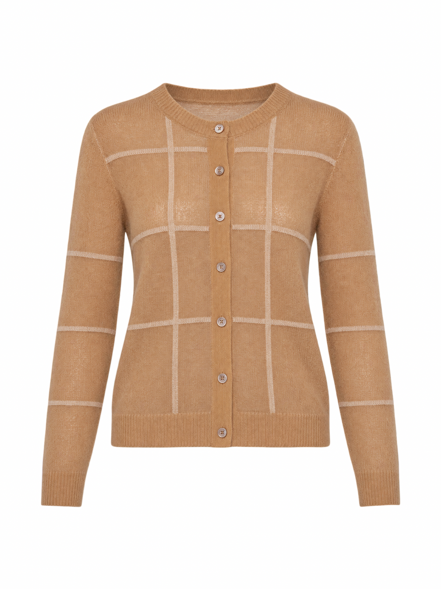 Autumn Cashmere Shadow Window Pane Check Cardigan in Honey Combo