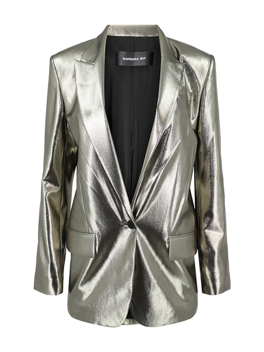 Barbara Bui Lamé Boyfriend Suit Jacket in Platinum
