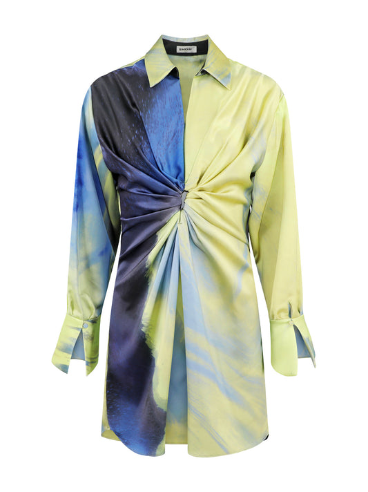 Simkhai Roma Draped Front Mini Dress in Marina Blue Print