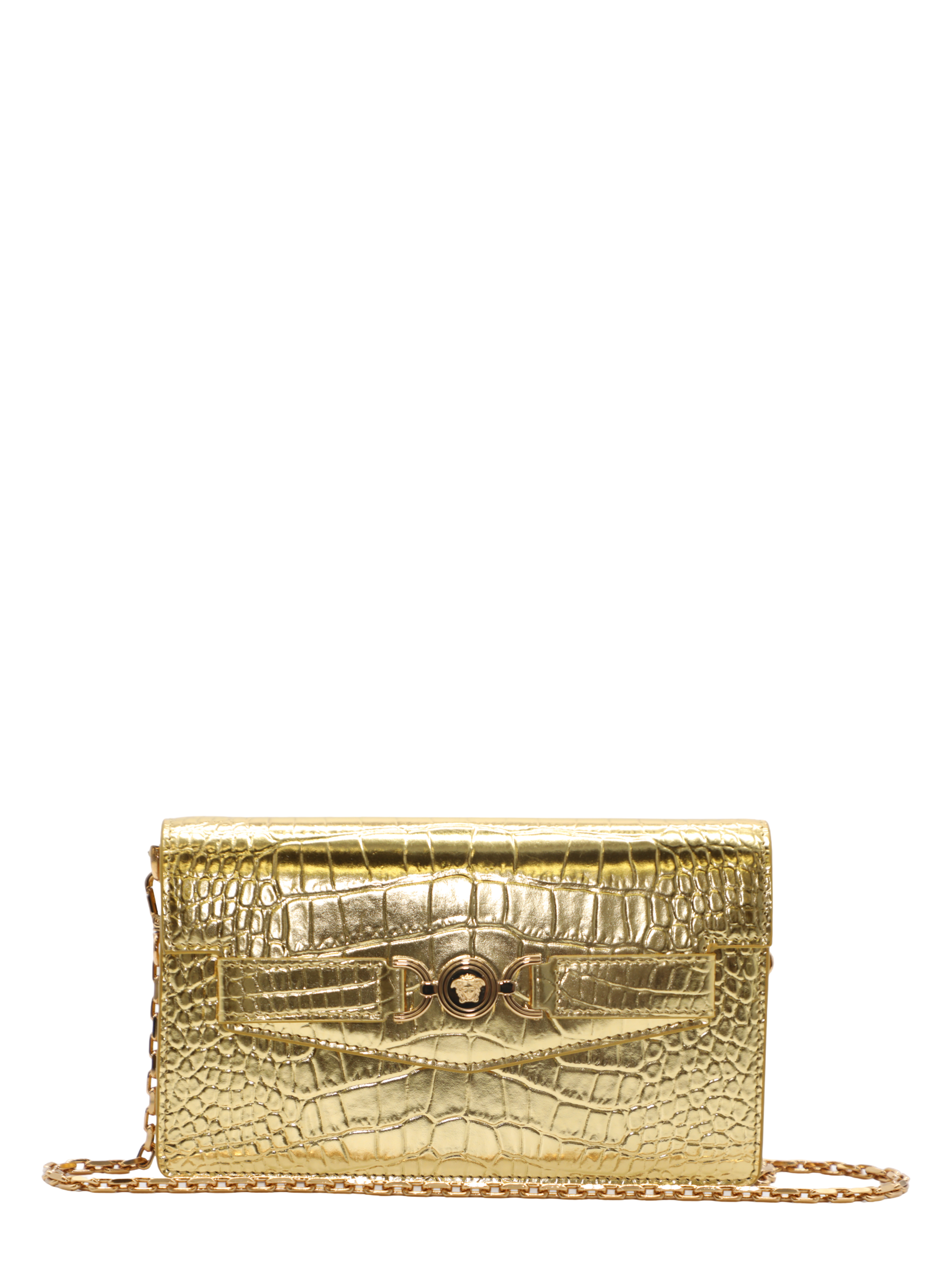 Versace Croc-Effect Medusa '95 Clutch in Gold – Leigh's of Breton Versace Croc-Effect Medusa '95 Clutch in Gold – Leigh's of Breton