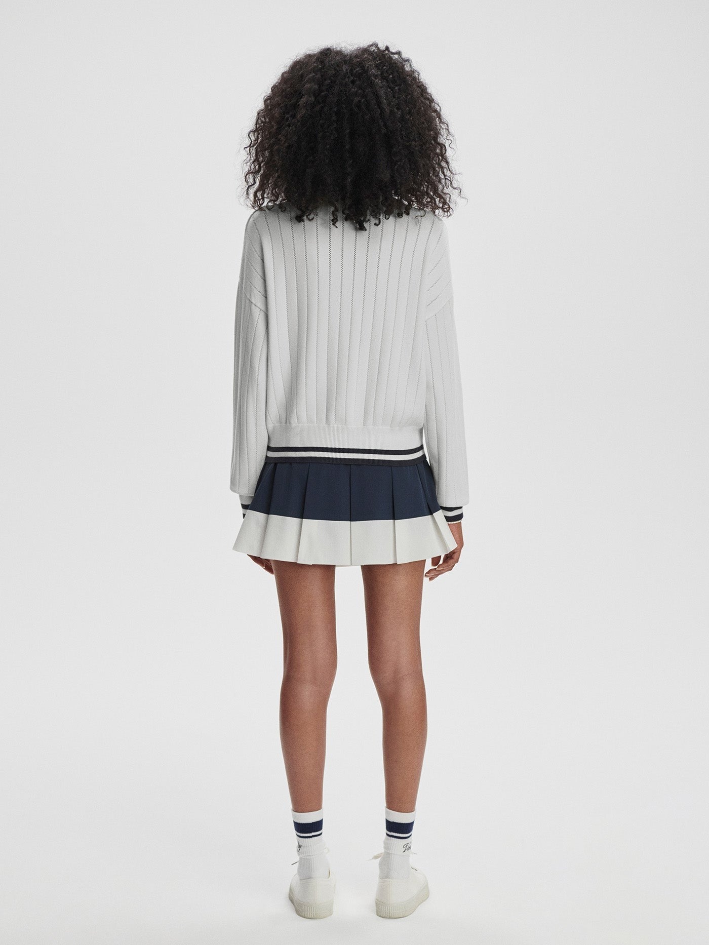 Varley Aliyah Half Zip Knit in White/Blue Night