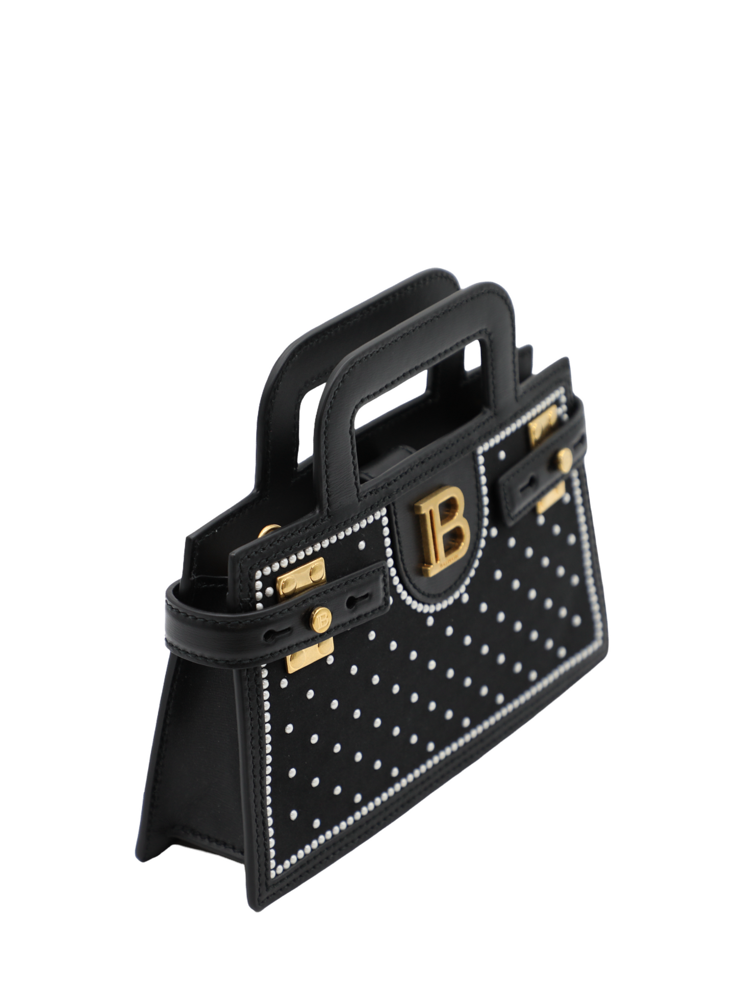 Balmain B-Buzz Small Top Handle-Pearl Embellished Satin Bag