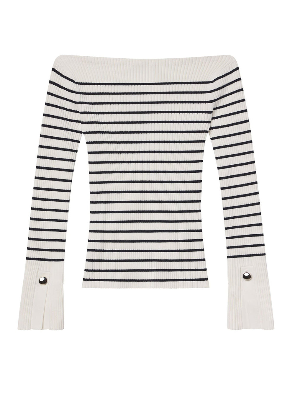 A.L.C. Anya Striped Knit Top in Off White/Dark Sapphire