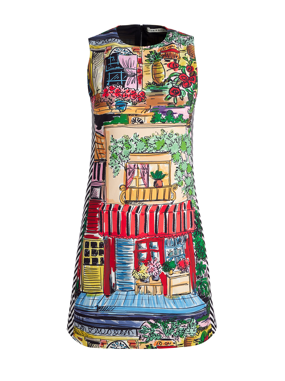 Alice + Olivia Coley Crew Neck A-Line Dress in Vacation Dreams