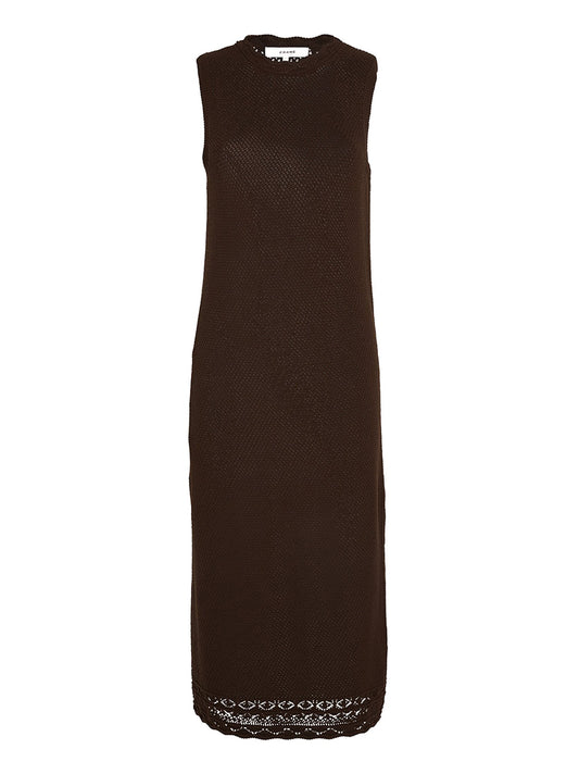 Frame Pointelle Sleeveless Dress in Chocolate Brown