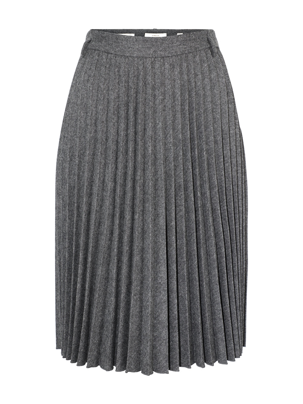 Vince Mid Rise Pleated Herringbone Midi Skirt in Charcoal