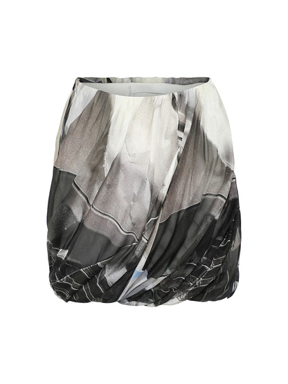 Helmut Lang Bubble Skirt in Silver Car Print