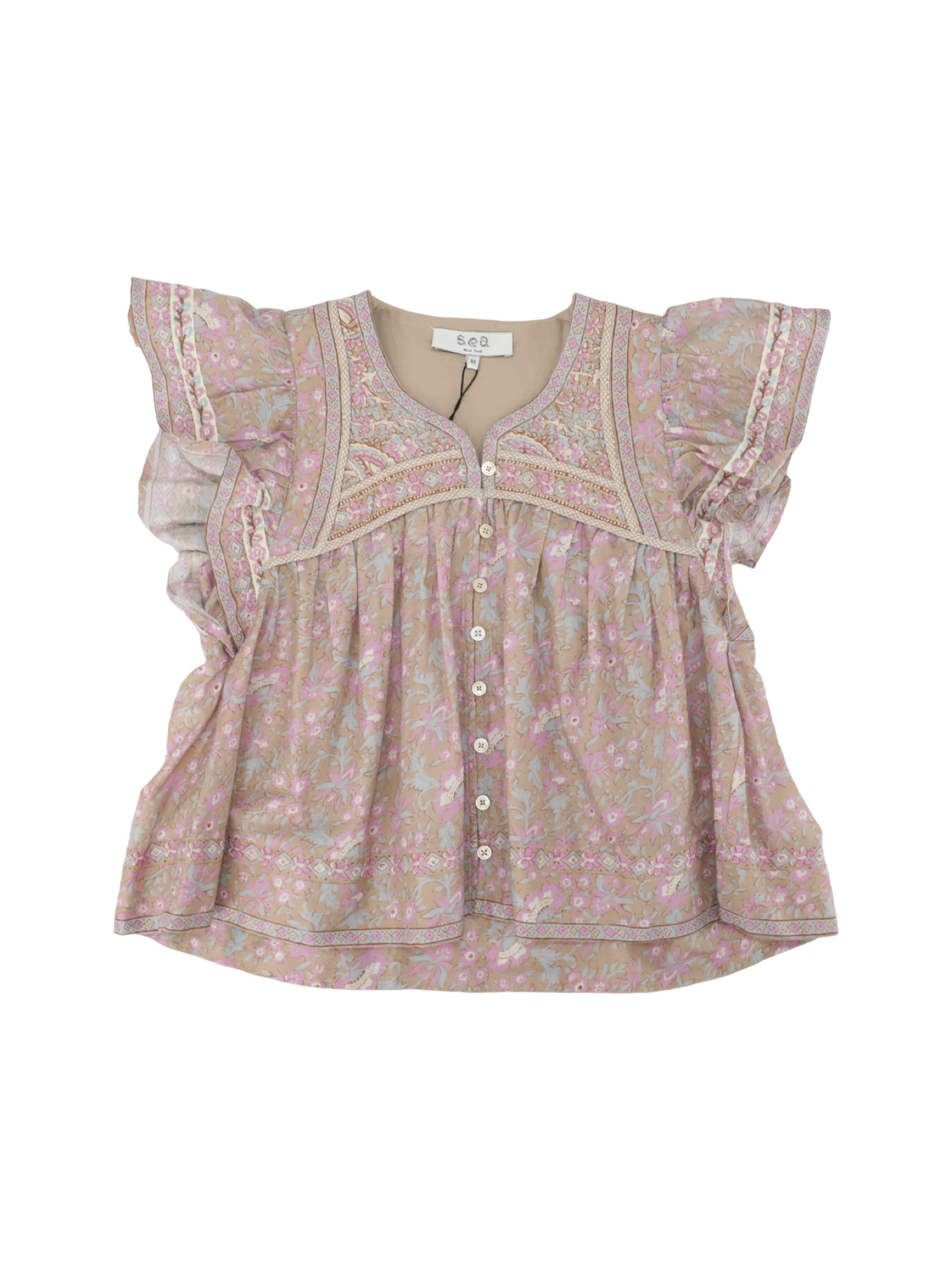 Sea Gisela Print Flutter Sleeve Top in Pink