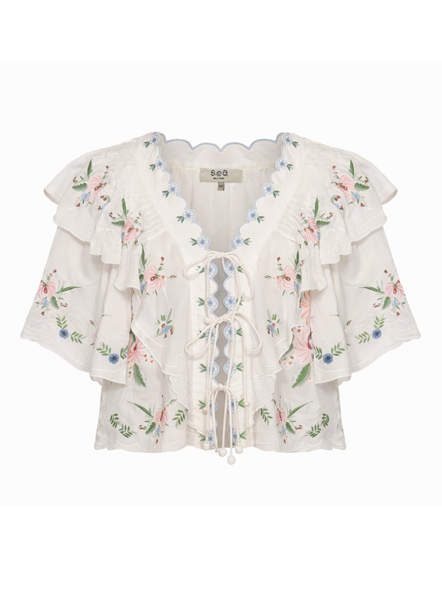 Sea Serafina Embroidery Short Sleeve Top in Cream
