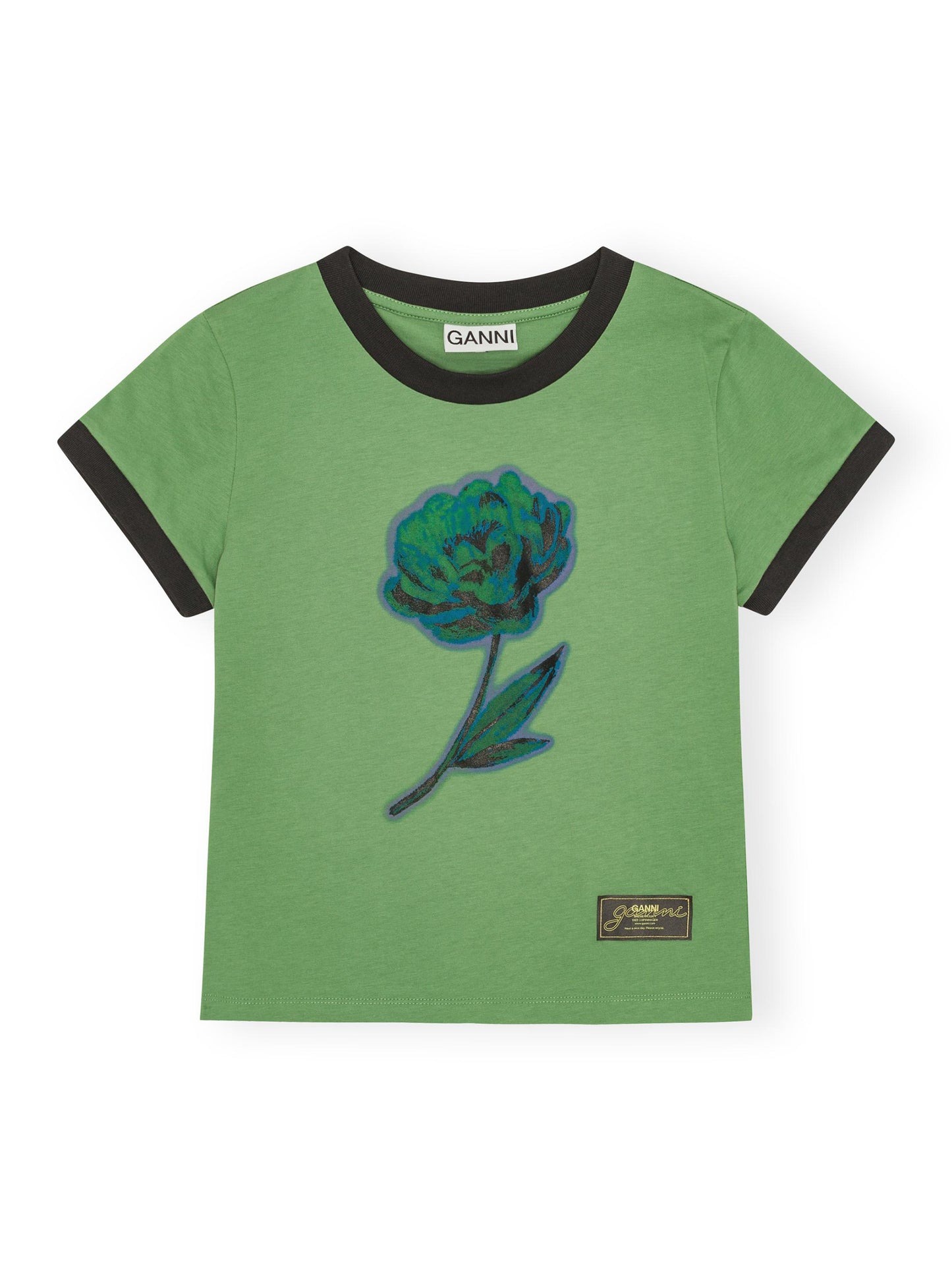 Ganni Basic Cotton Peony Baby Fit T-shirt in Stone Green
