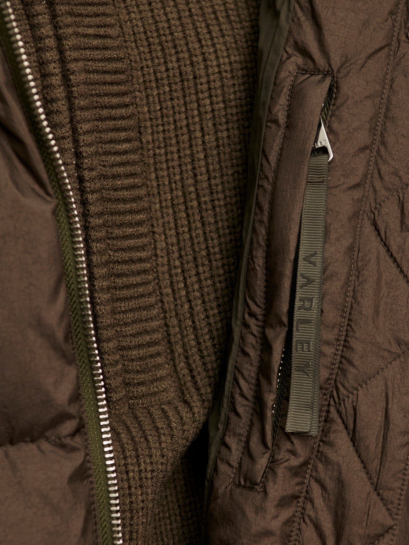 Varley Katya Long Down Puffer in Dark Olive Metallic