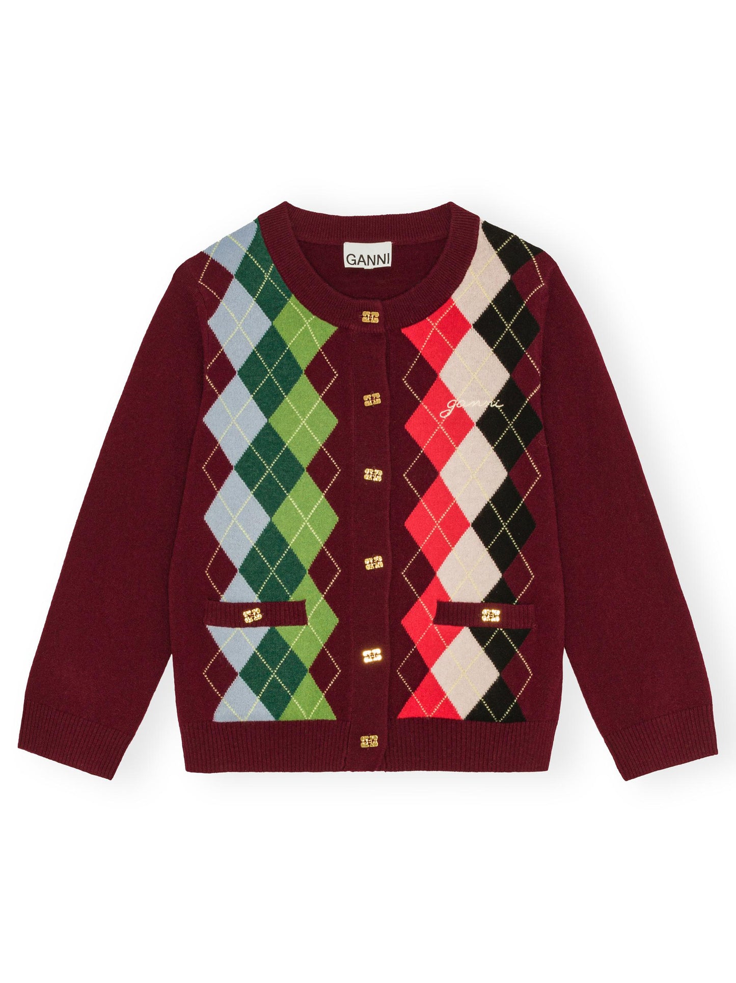 Ganni Cashmere Wool Mix Cardigan in Tawny Port