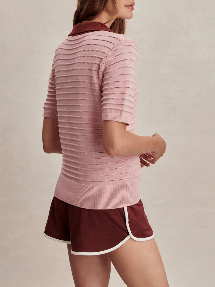 Varley Wren Knit Polo in Zephyr Mauve/Port
