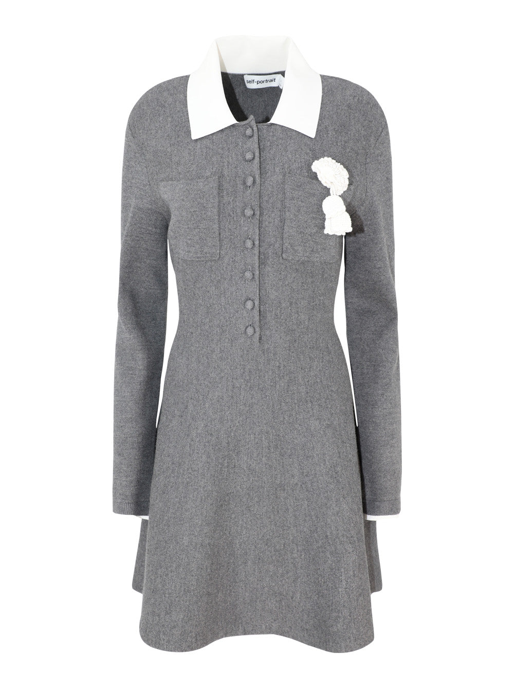 Self-Portrait Grey Crochet Flower Collared Knit Mini Dress Self-Portrait Grey Crochet Flower Collared Knit Mini Dress