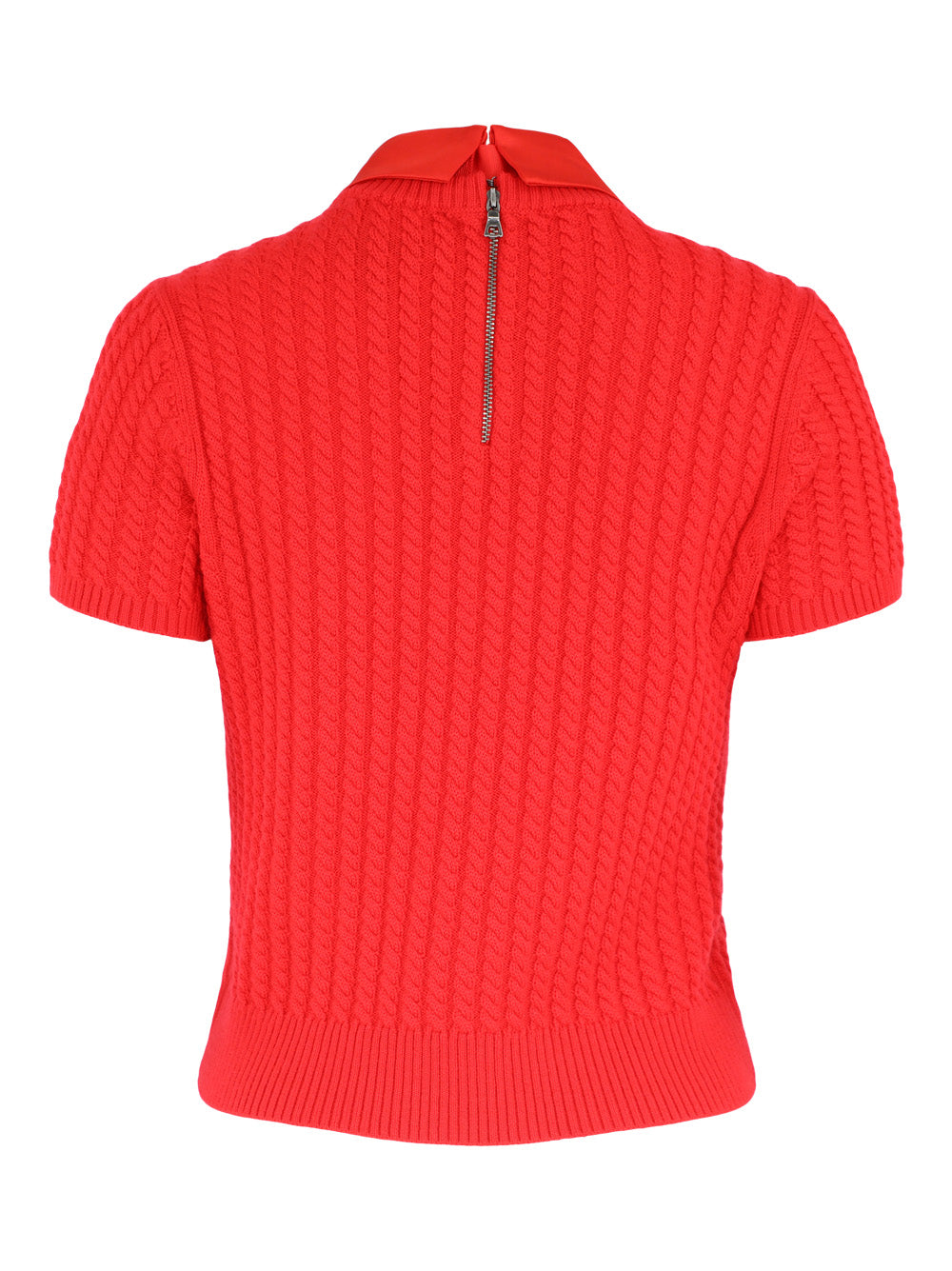 Alice + Olivia Abbott Short Sleeve Pullover with Woven Collar in Bright Ruby