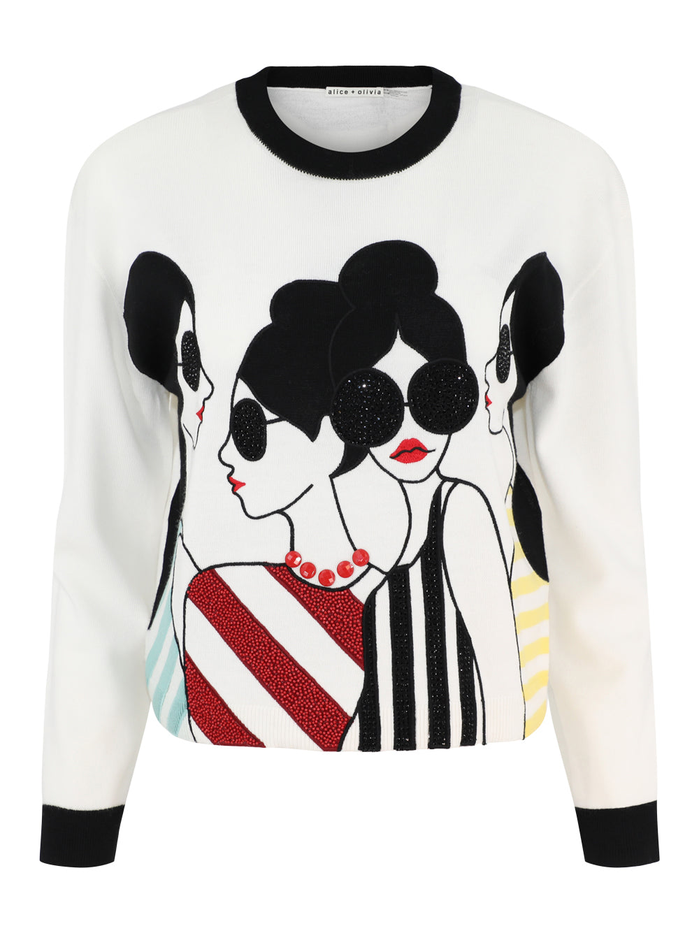 Alice + Olivia Gleeson Stace Face Pullover in Soft White/Multi