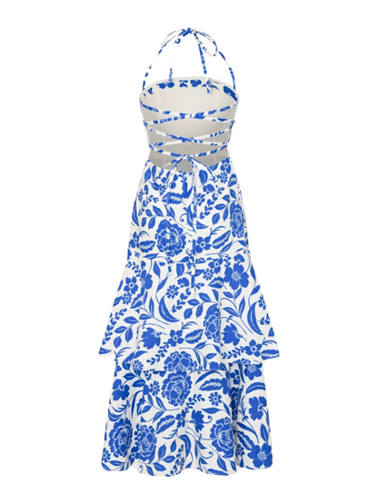 Milly Flowers of Spain Linen Dress in Blue/White