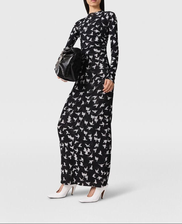 Stella McCartney Mesh Flying Bird Haze Dress in Black