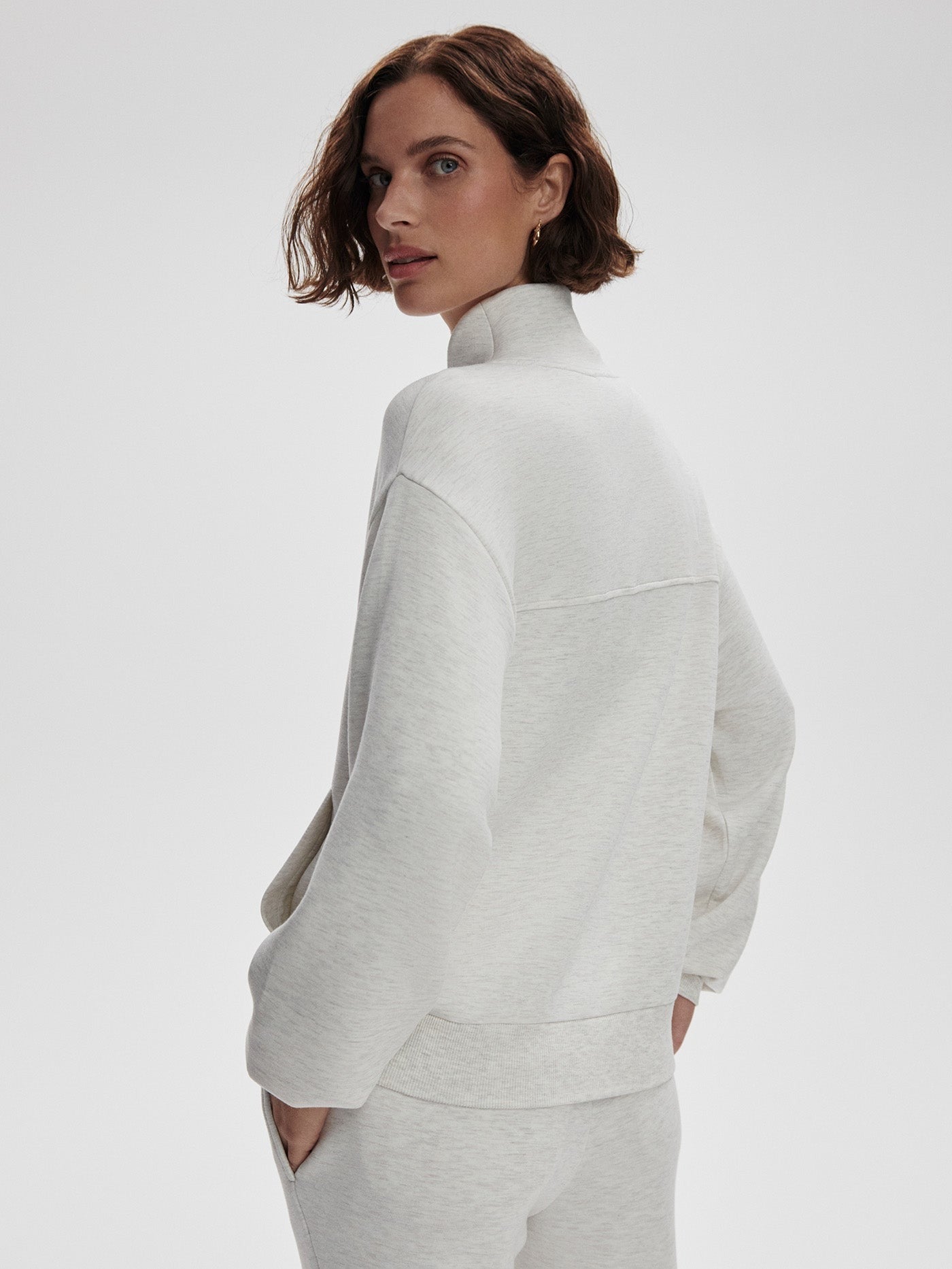Varley Celeste Button Through Sweat in Ivory Marl