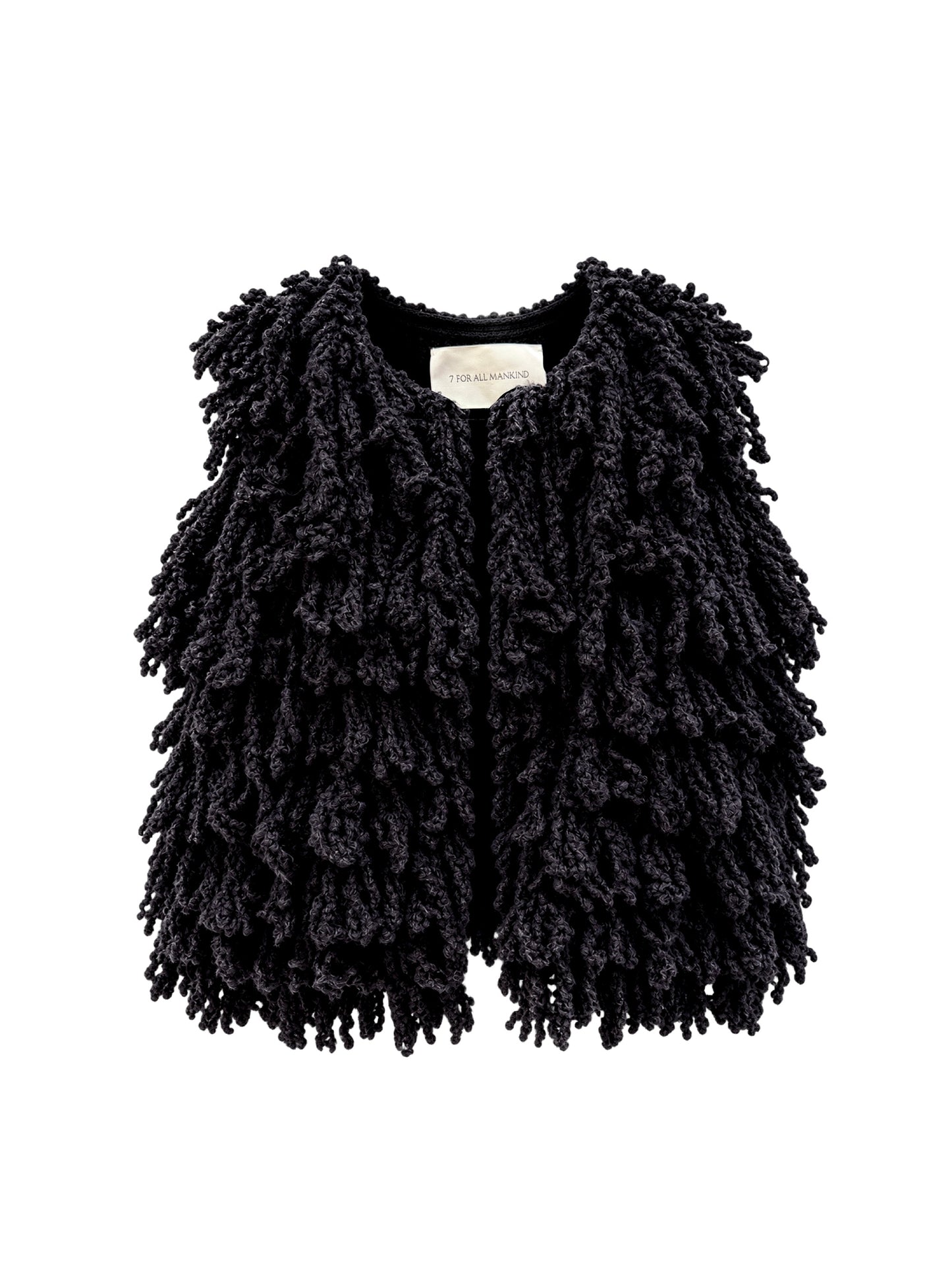 7 For All Mankind Runway Furry Vest in Wool Black