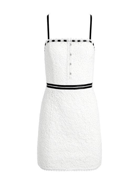 Alice + Olivia Matilda Lace Mini Dress in Off White/Black