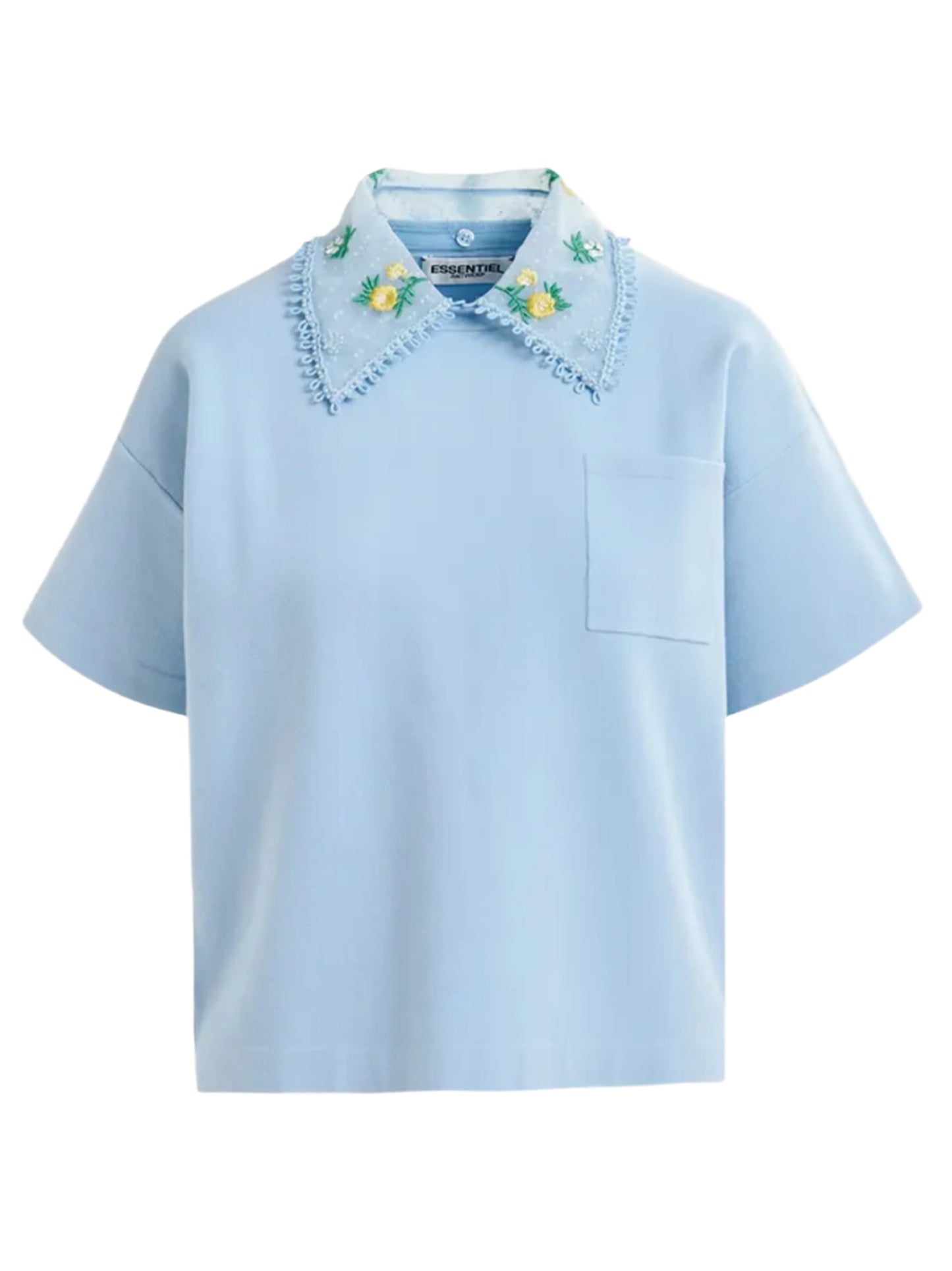 Essentiel Antwerp Hideal Embroidered Polo in Aqua Blue